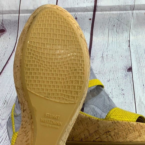 Stuart Weitzman Yellow Snake Embossed Strappy Cork - Picture 8 of 10